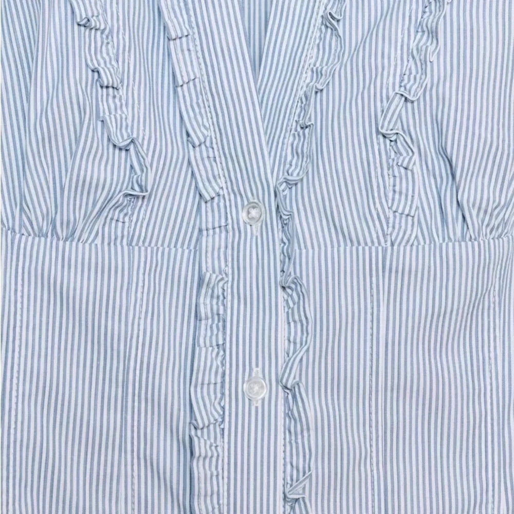 Zara Poplin Shirt with Tie Opening Blue / White